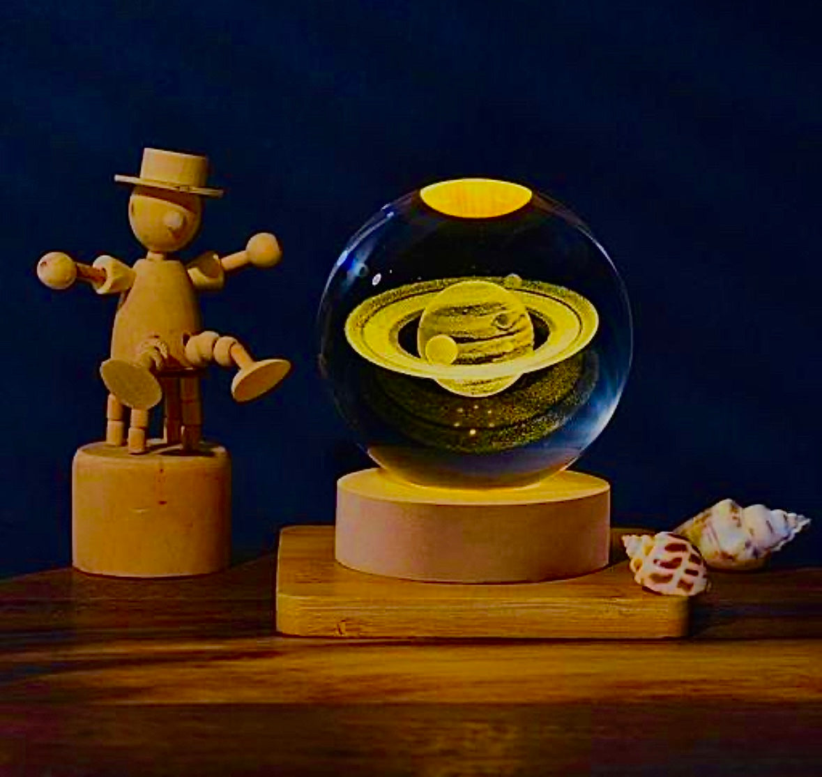 Saturn Dreams Crystal Lamp – 3D Laser-Etched Planet in Glass Sphere with LED Light