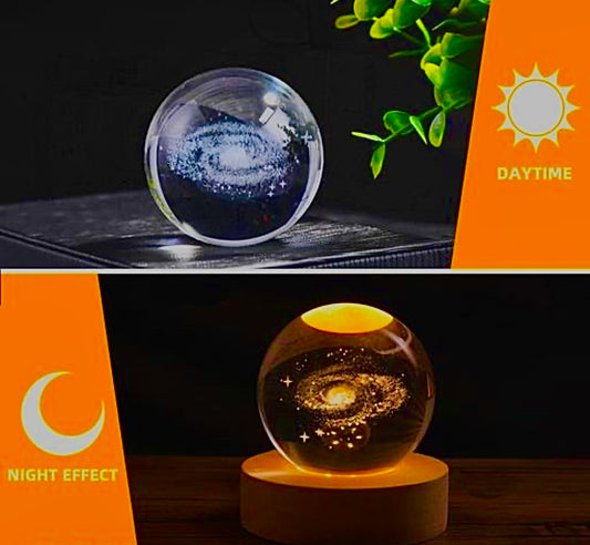Saturn Dreams Crystal Lamp – 3D Laser-Etched Planet in Glass Sphere with LED Light