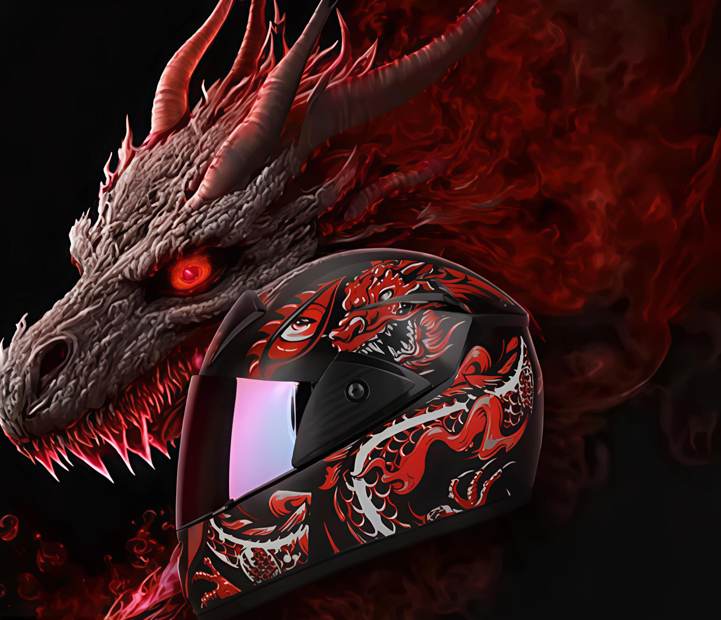 Inferno Fang Apex – Futuristic Dragon Full-Face Helmet (Limited Red Edition)